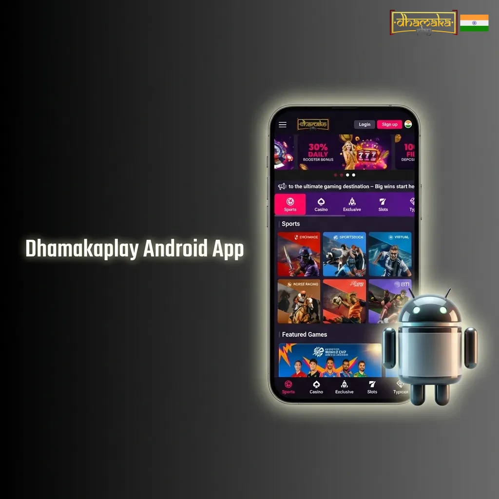 Dhamakaplay Android app download screen showing free mobile casino gaming installation interface