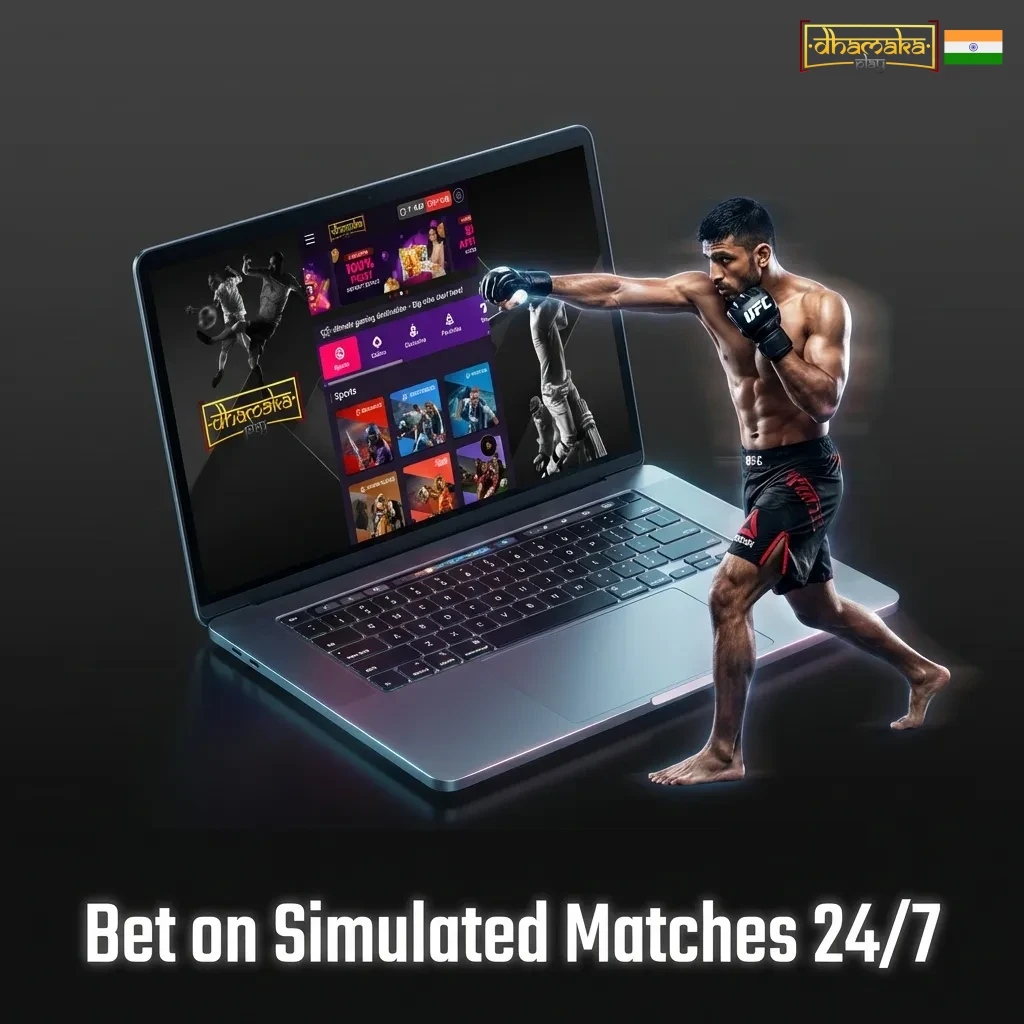 Virtual sports betting interface showing simulated football, horse racing, and tennis matches available 24/7