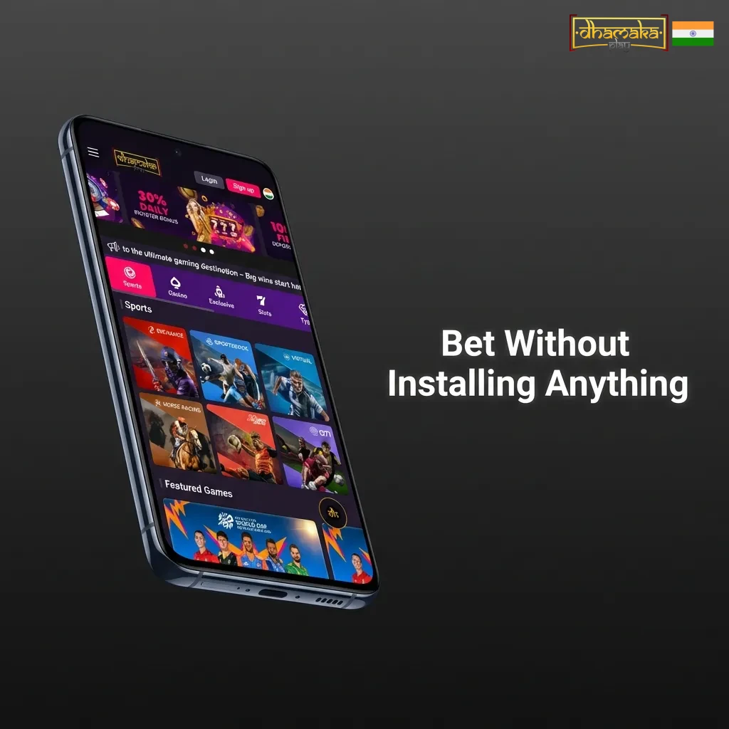 Mobile betting interface showing instant access to sports markets and live casino without app download