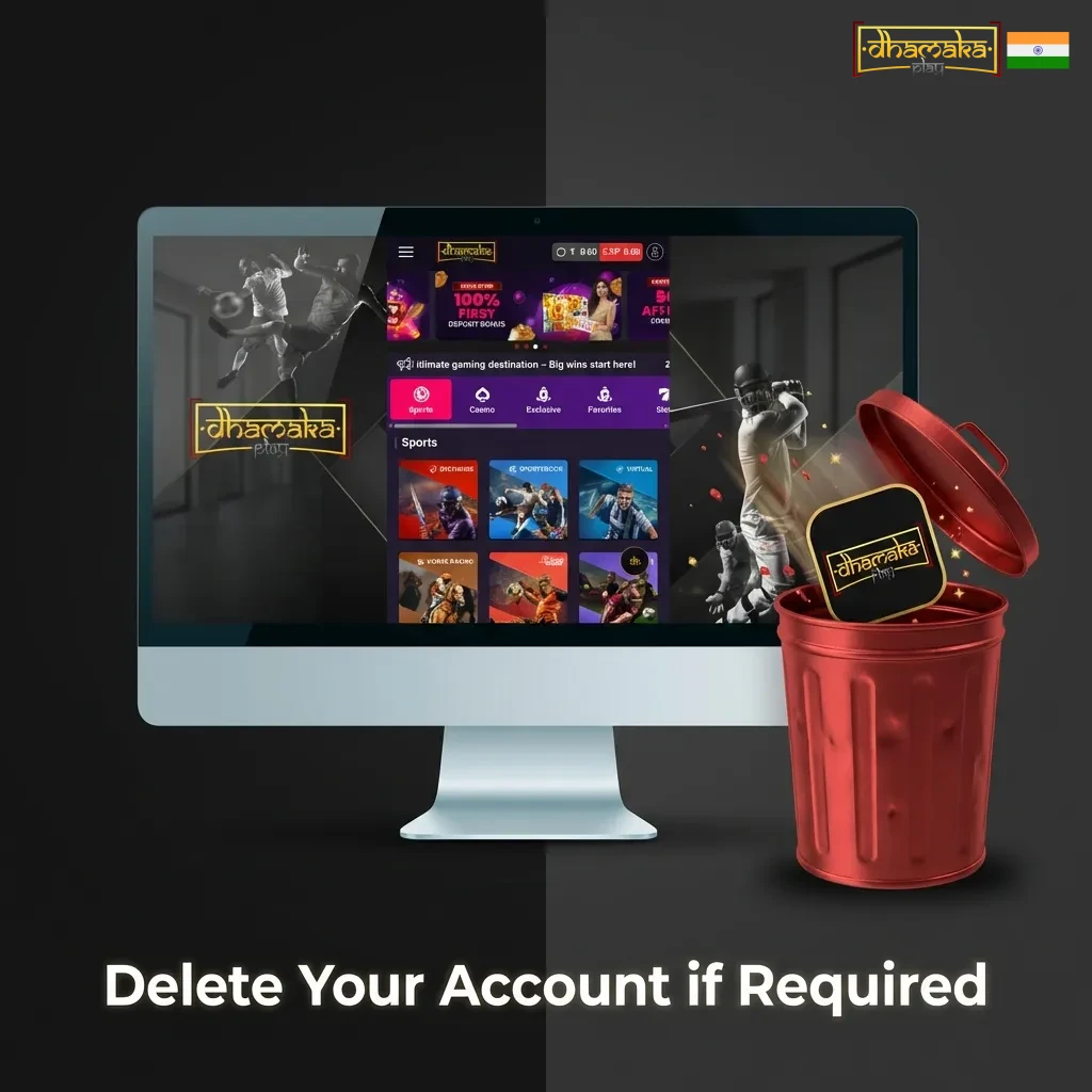 Account deletion process showing steps: contact support, verify identity, withdraw funds, await confirmation.