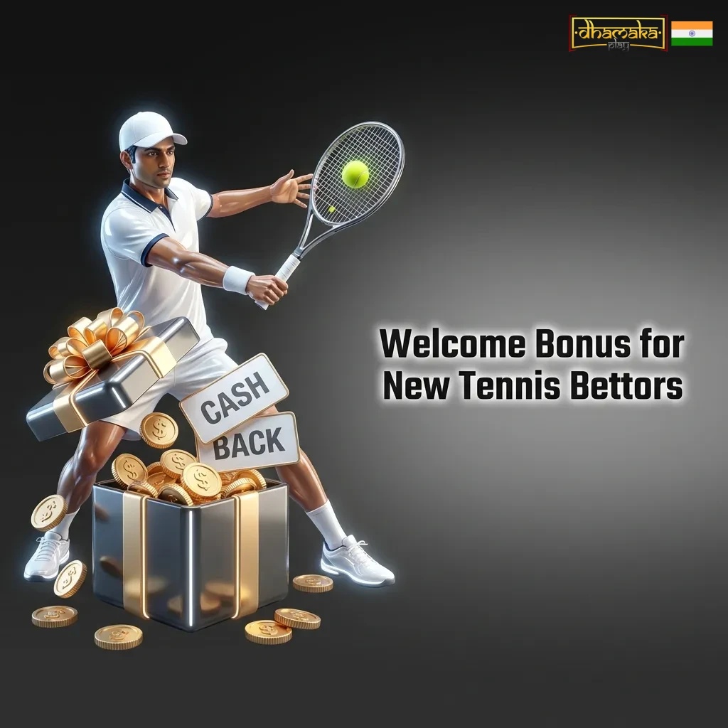 New tennis bettors receive 100% match bonus up to ₹10,000 on first deposit with 5x wagering requirement at 1.50+ odds.