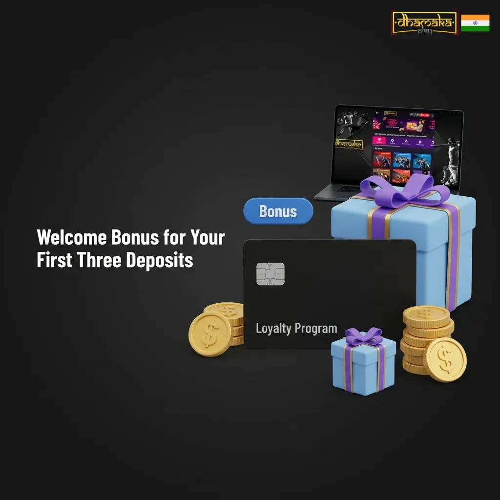 Casino welcome bonus showing three-tier deposit match offers: 50%, 75%, and 100% up to ₹5,000 each