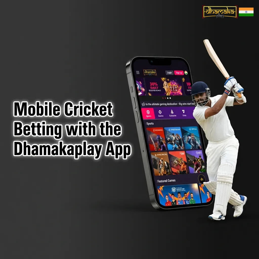 Dhamakaplay mobile app interface showing cricket betting markets and live odds on smartphone screen