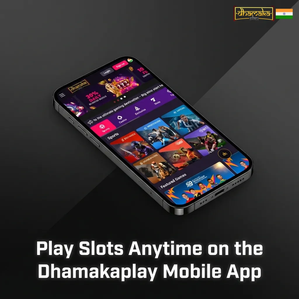 Mobile user tapping slot machine game on Dhamakaplay app interface with touch controls and game library visible on screen