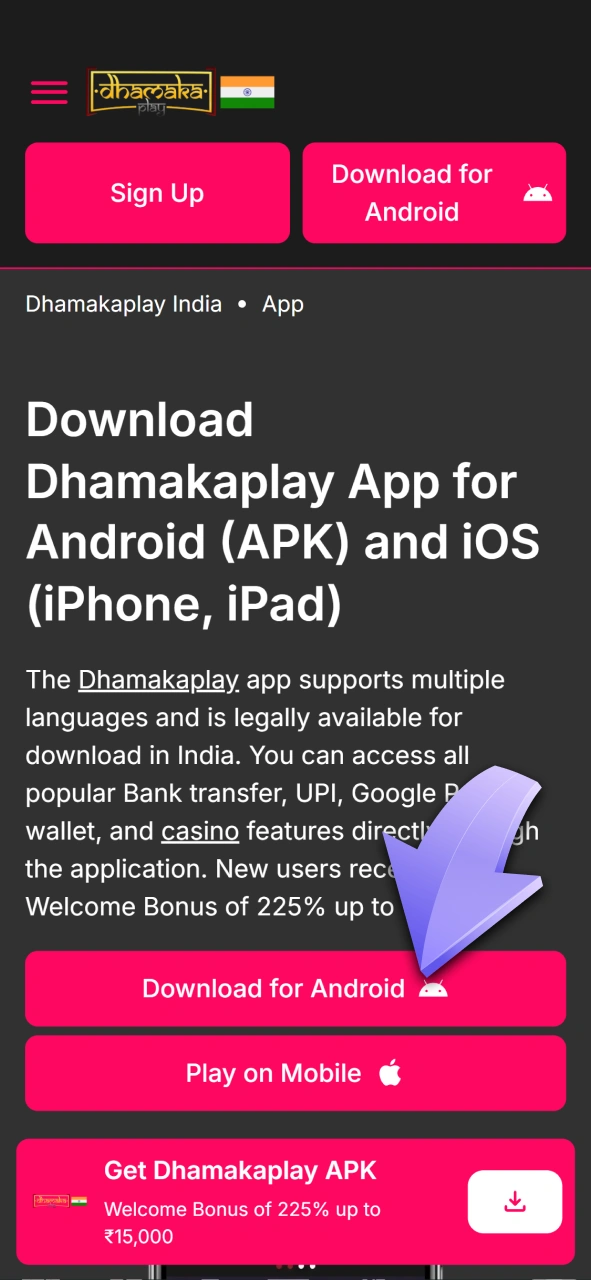 Download the Dhamakaplay APK for Android to access top casino games.
