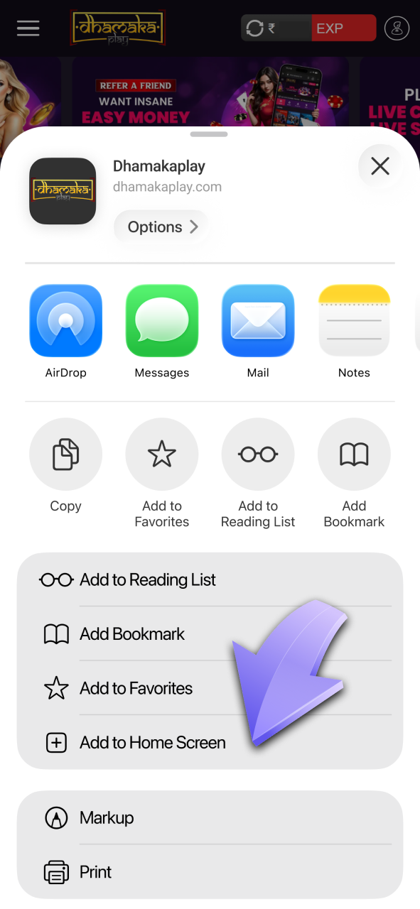 Add Dhamakaplay to your iOS home screen for a seamless gaming experience.