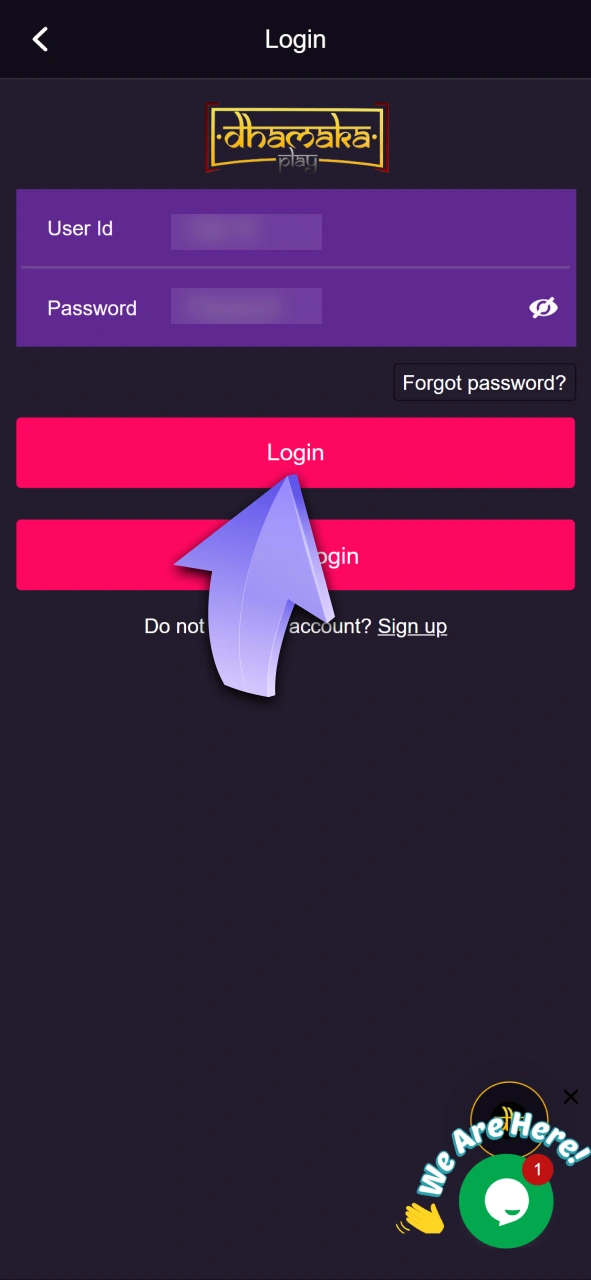 Log in to your Dhamakaplay account through the iOS app.