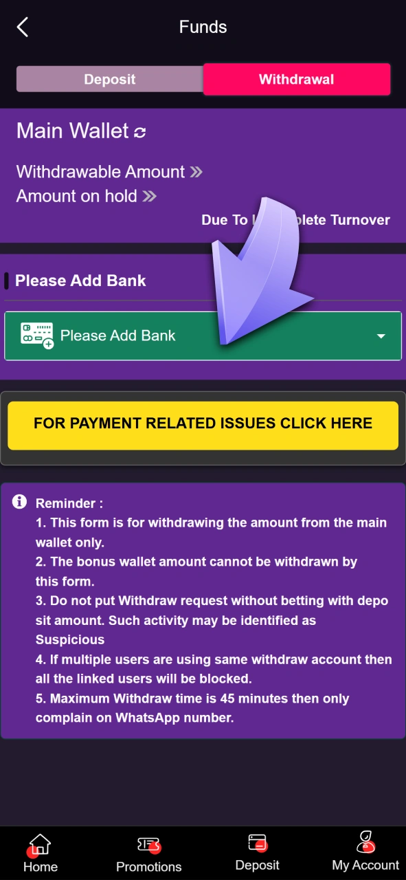 Select your preferred withdrawal method at Dhamakaplay.