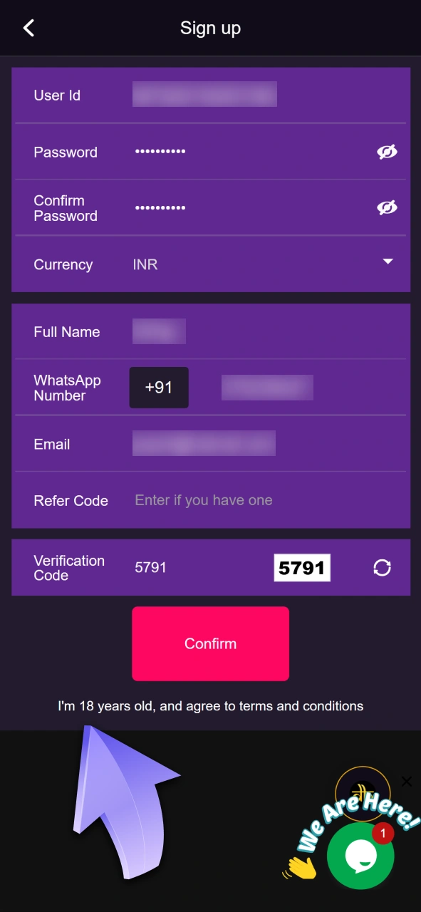 Accept the terms and conditions to register at Dhamakaplay.